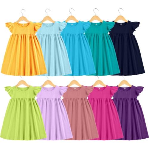 Summer baby girls cotton pearl dress tunic teenage little girls children flutter simple dress
