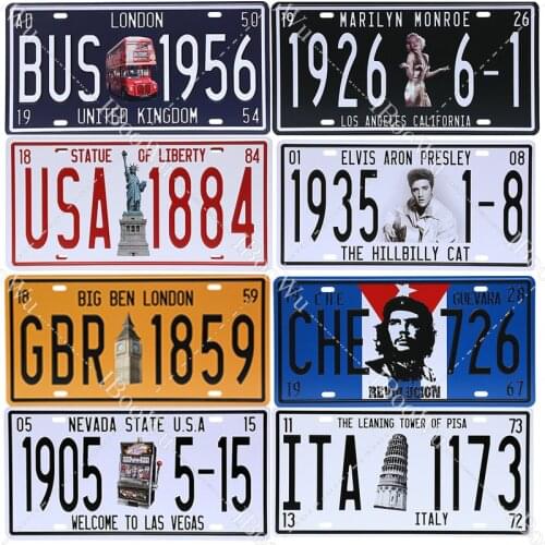 Retro Car Number Metal Tinplate License Poster For Garage Gas Shop Pub Bar Decor Vintage Tin Signs New Year Gift 15x30cm