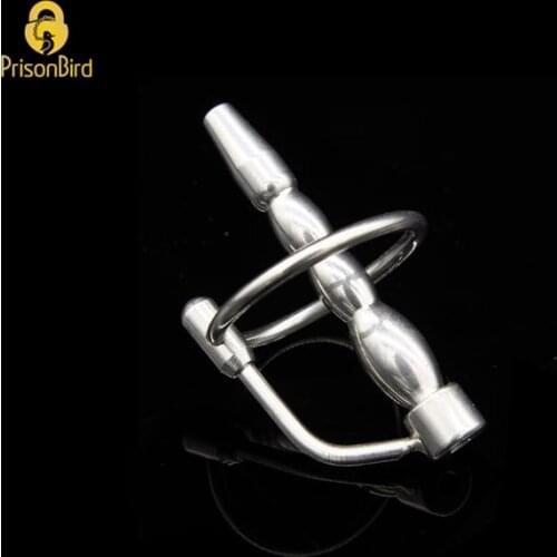Male Stainless Steel Urethra Catheter with 2 size Cock ring,Penis Urinary Plug,Sex Toy,Adult Game,Urethra Stimulate Dilator A033