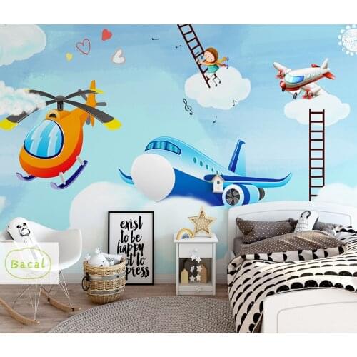 Bacal Blue Sky Airplane 3D Cartoon Murals Wallpaper for Baby Child Room 3d Wall Photo Mural 5D Wall paper Wall Stickers Decor