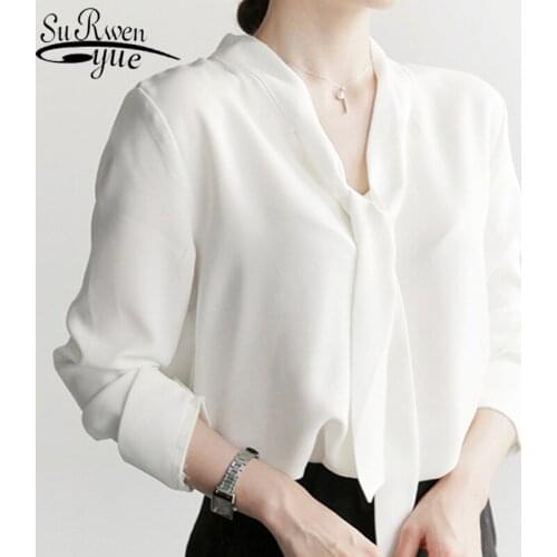 New Fashion 2019 Autumn Casual Solid Women Tops Long Sleeve V-neck Bow Women Clothing Party Beach Elegant Women Blouses 5105 50