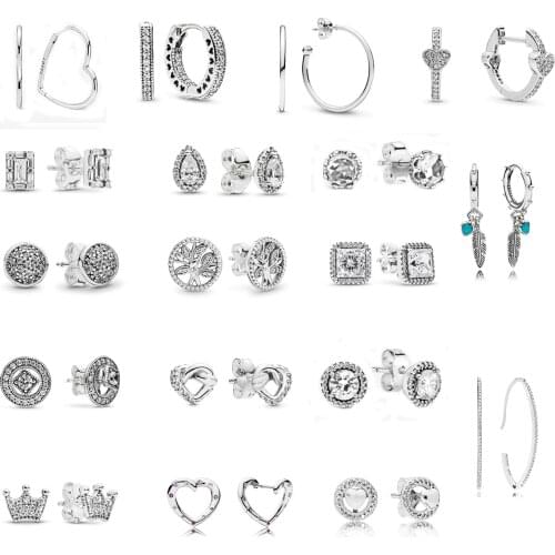 2021 New Authentic 925 Sterling Silver Heart Hoop Earrings For Women Sparkling Square Earring DIY Jewelry Free Shipping