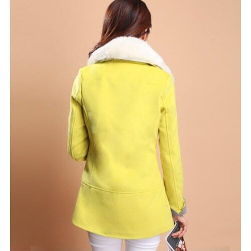 New Autumn Winter Warm Woolen Coats Women Long Slim Fit Double Breasted Female Trench Coats Faux Fur Collar manteau femme