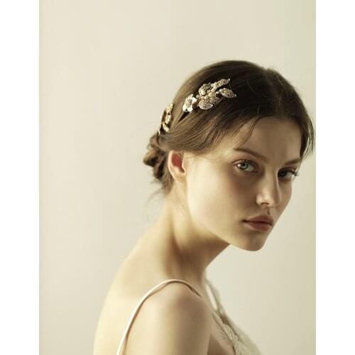 Romantic Luxury Bridal Headdress Set Shiny Alloy Leaves Pearl Crystal Rhinestone for Wedding Perform Travel Photo O832