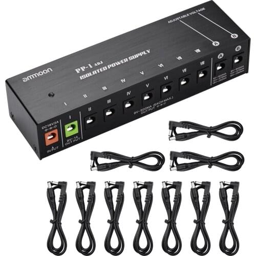 Ammoon PP-1 Portable Guitar Effects Power Supply Station Distributor 10 Isolated DC Outputs for 9V/12V/18V Effectors Metal Shell
