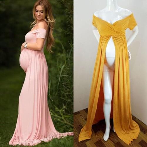 Front Split Maternity Photography Props Pregnancy Dress Photography Clothes Maternity Dresses For Photo Shoot Pregnant Women