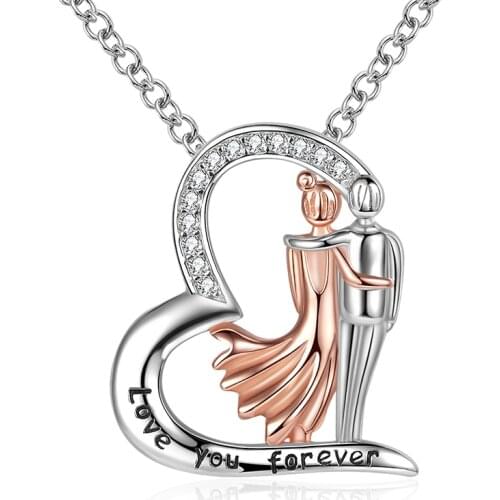 Rose Couple Heart Love Pendant Chain 925 Sterling Silver Husband hugged Wife Necklace for Women Fine Jewelry 2021 Valentine Gift