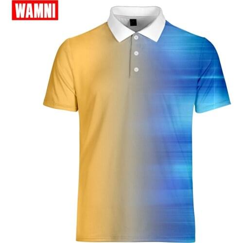 WAMNI Brand Fashion Men Gradient Quick Drying Polo Shirt Casual Sport Simple 3D Male Short Sleeve Turn-down Collar Polo-shirt