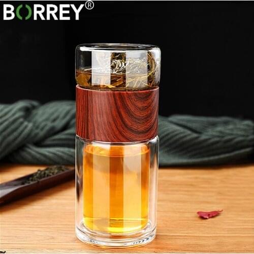 BORREY Glass Hot Tea Bottle Double Wall Glass Water Bottle Creative Tea Water Separation Glass Bottle Office Tea Bottle 200Ml