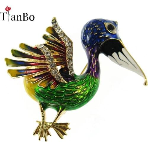 TianBo Cute Colorful Enamel Pin Bird Brooch Fashion Animal Brooches Women and Kids Gift Rhinestone Jewelry Exquisite Broch