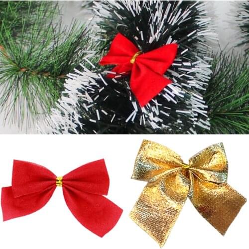 10PCS/lot Christmas Ornament Tree Pretty Gold Bowknots Decoration Party Bowknots Baubles New Year Xmas Christmas Decoration