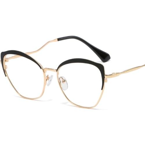 Veshion Metal Glasses Frame Cat Eye Gold Black White Female Eyeglasses Optical Clear Lens Birthday Gifts Women