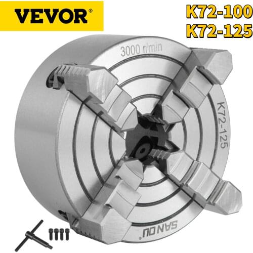 VEVOR 4 Jaw Manual Lathe Chuck K72-100 K72-125 Independent Reversible Jaws with 1 T Wrench 4pcs Mounting Screws for Wood Turning