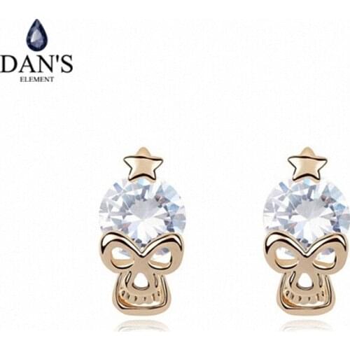 DANS ELEMENT 3 Colors Real Big Brand AAA Zirconia Micro Inlays Skull Stud Earrings for Women Skeleton 95439white