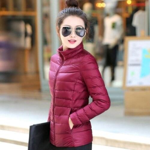 Womens Winter Coat Ultra Light Down Jacket Down Cotton Jacket Long Sleeve Warm Coat Parka Female Solid Portable Outwear L63