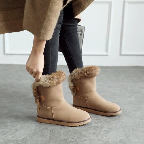 Winter 2019 new waterproof leather snow boots womens short tube flat bottom short boots warm thickening plush cotton shoes