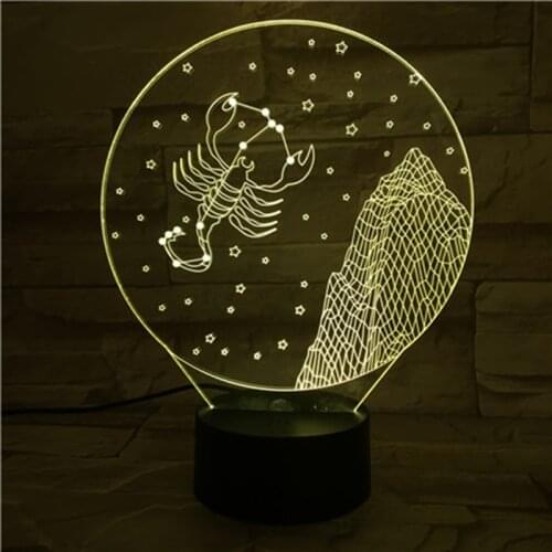Zodiac 3D Vision Scorpio Shape Creative Night Lamp LED Table Lights for Study Room Background Bedroom Accent Lighting Decor