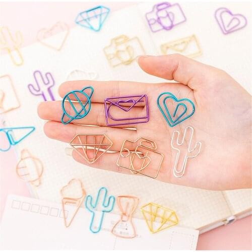 10pcs Cute Cactus Bowknot Paper Clips Colorful Star Heart Shape Binder Clips Tickets Holder Kawaii Stationery Office Supplies