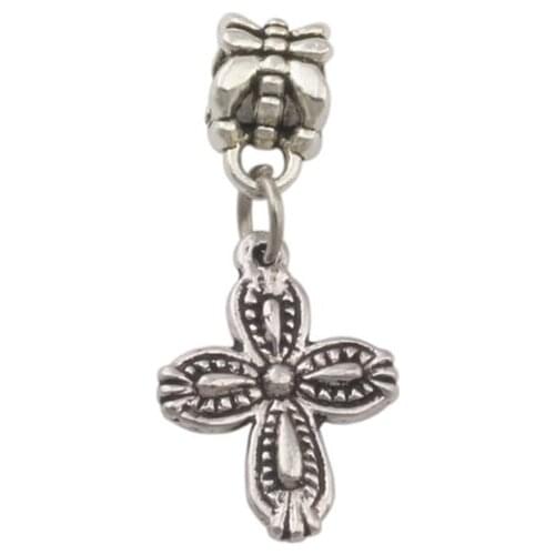 100pcs/lot Dangle Zinc alloy Cross flower Charm Big Hole Beads Fit European Charm Bracelet Jewelry 13x30mm A-273a
