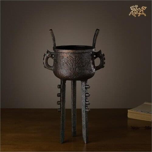 15.1 inches Works of Han Meilin Tripod Pure Brass Incense Burn Statue decorate sculpture Decoration Home Furnishings Gift