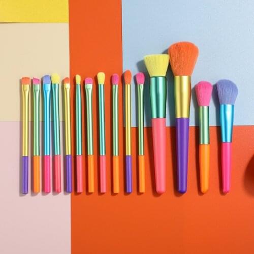 Custom Colorful Makeup Brushes Set Top Quality Eyeshadow Concealer Blush Powder Foundation Brushes Kit Private Label 15 Pieces