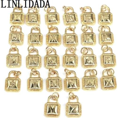 26Pcs HOT!! English Gold Plated Personalised Lock Initial Letter Charm for Necklace Bracelets Making
