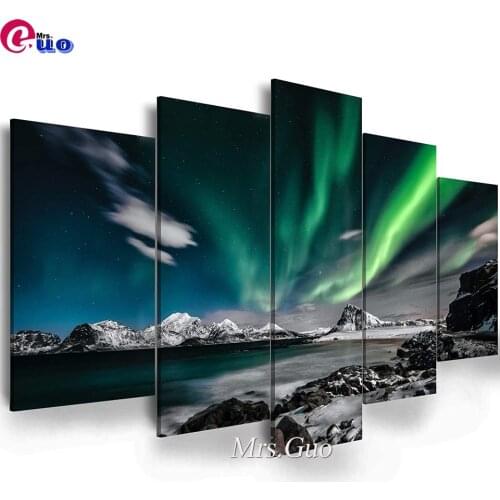 5pcs/set Diamond Painting Aurora Landscape Needlework Full Square/Round Diamond Embroidery Multi-picture DIY Gift
