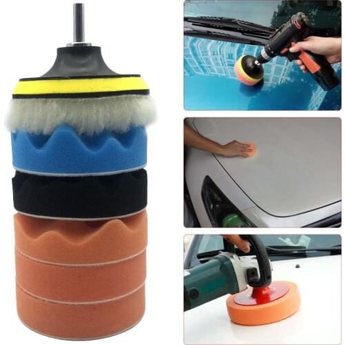 7Pcs 4 inch Buffing Pad Set Thread Auto Car Polishing Pad Kit for Car Polisher Drill Adaptor M10 Power Tools Accessories