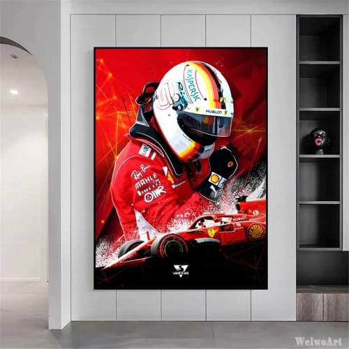 Abstract F1 Ferraris Racer Poster Racing Sebastian Vettel Canvas Prints Painting Picture for Living Room Decoration Wall Art