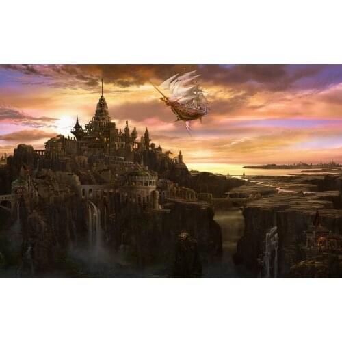 Fantasy city building ship background High quality Computer print wall photo backdrop