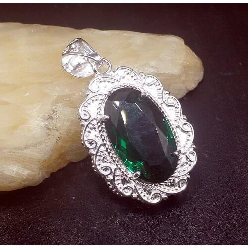 Gemstonefactory Jewelry Big Promotion 925 Silver Amazing Green Topaz Shiny Women Ladies Mom Gifts Necklace Pendant 20213567