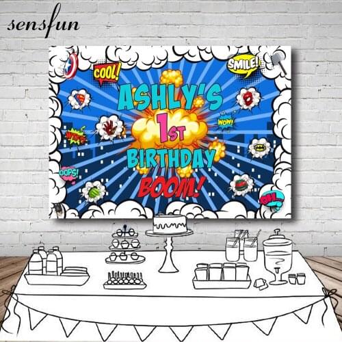 Sensfun Boys Superhero Blue Photography Backdrop 1st Birthday Party Backgrounds For Photo Studio Custom Vinyl 220x150cm