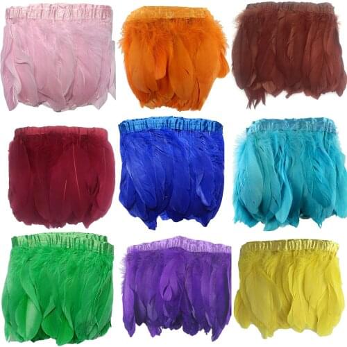 Hot Sale Goose Feather Trims 1 Meter/Lot Dyed Real Geese Feather Fringes Ribbons for Dress Skirt Cloth Belt decorative Clothing