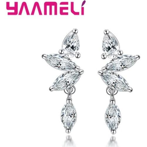 Hot Sale Wedding Gift Accessories Drop Earrings Luxury Sparkling Crystal Fashion Wedding Silver Long Earrings For Women