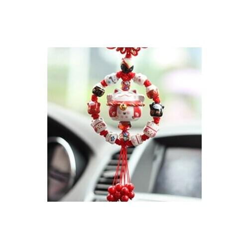 Interior Hanging Ornament Ceramic Maneki Neko Lucky Cat Fat Cat Crystal Sleutelhanger Car Pandent Key chain Chaveiro Decoration
