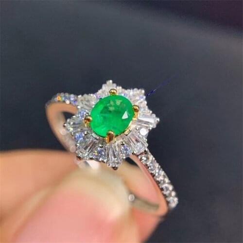 Jewelry 100% Genuine Emerald Ring for Engagement 4*5mm Natural Emerald Silver Ring 925 Silver Emerald Jewelry