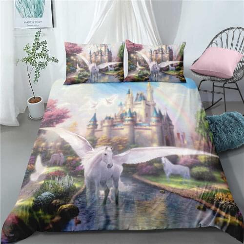 Cartoon Unicorn Bed Linen Set Girls Dream Bedding Set Duvet Cover and Pillowcase Set US Twin Bedclothes Bed Duvet Cover Set