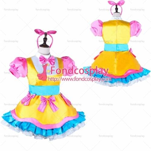 Fondcosplay adult sexy cross dressing sissy maid short French Lockable Satin Dress Uniform Cosplay Costume Tailor-made[G3974]