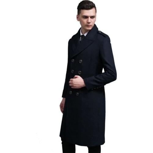 Hot Brand Mens Wool Trench Coat Men Double Breasted Windbreaker Coats Male Casual Lapel Autumn Winter Slim Long Coat Size S-6xl