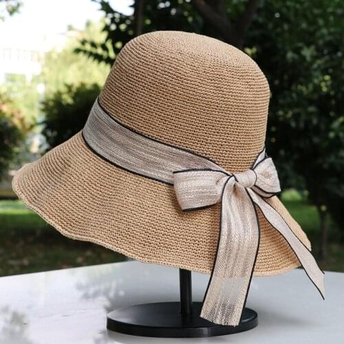 Small Fresh Bow Tie Straw Hat 2021 Summer Fashion New Korean Version Of The Wild Tide Hat Sunscreen Beach Hat
