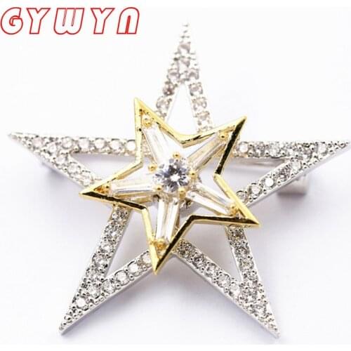 Brooch copper solid green cubic zircon pentagram inlaid mini beads mixed color brooch neutral elegant jewelry accessories