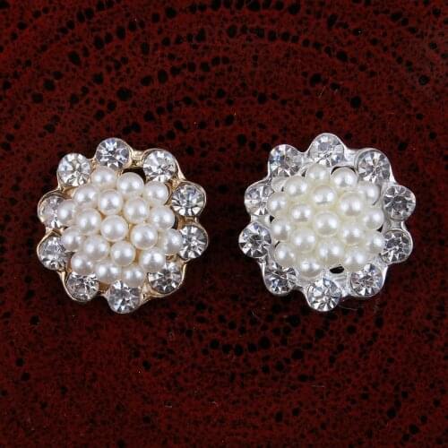 20pcs/lot 20MM 2 Colors Newborn Pearl Metal Button For Craft Accessories Flower Alloy Rhinestone Button For Wedding Invitation