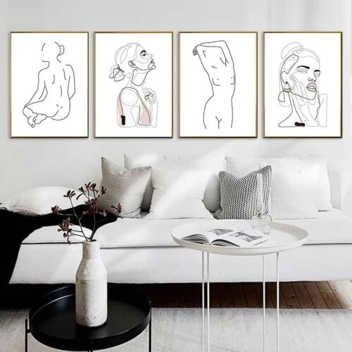 Minimalist Figures Line Drawing Nordic Art Canvas Paintings Sexy Nude Woman Body Wall Posters Prints for Living Room Home Decor