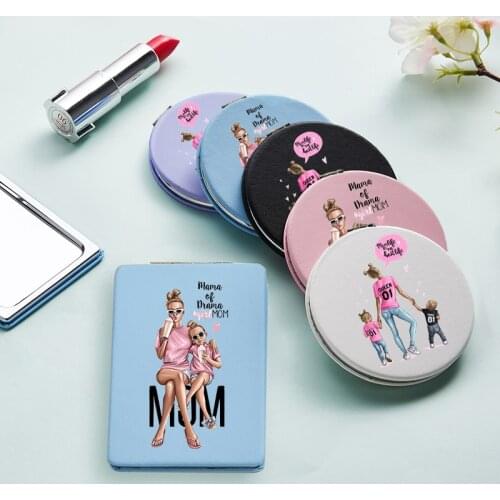Mom Girl Fashion Makeup Mirror with Double Sides Portable Magnifying Cosmetic Pocket Compact Vanity Mirrors espejo de maquillaje