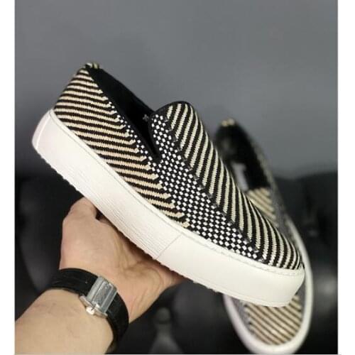 New fashion Polyester men shoes roundtoe slip on striped casual shoes for men