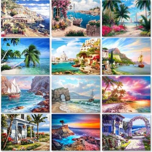 SDOYUNO 40x50cm Oil Paint By Numbers Scenery DIY Set of Acrylic Paint For Painting By Numbers On Canvas Seascape Home Decor