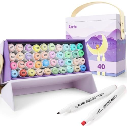 Arrtx ALP 40 Pastel Colors Marker Set Alcohol-based Fresh Colors Stable and Durable Ink Permanent for Anime Illustration Design
