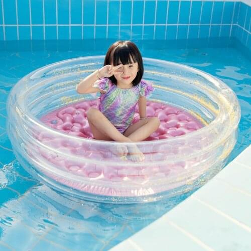 Inflatable pool childrens large pink girl round swimming pool floating air cushion sequined bathtub
