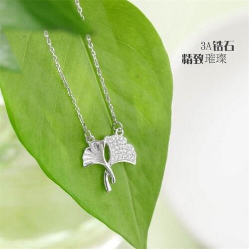 New Creative Ginkgo Biloba Literary Niche Exquisite 925 Sterling Silver Jewelry Temperament Leaf Crystal Popular Necklaces H544