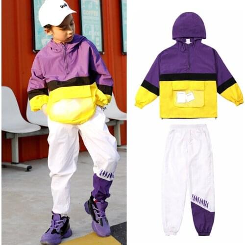 New Childrens Jazz Dance Costume Boys And Girls Loose Matching Color Clothes Kids Hip-Hop Street Performance Clothing DL5445